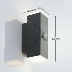 Lindby LED-væglampe Sally, 22 cm, antracit, IP54, sensor