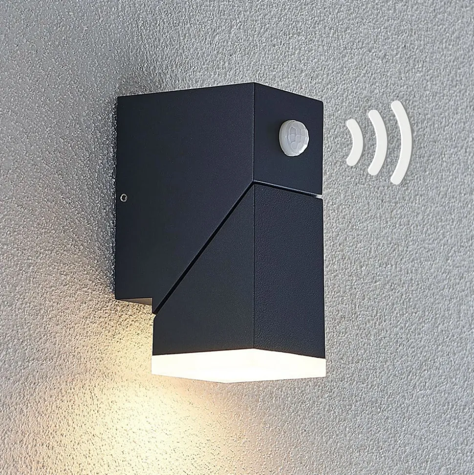 Lindby LED-væglampe Sally, 15 cm, antracit, IP54, sensor