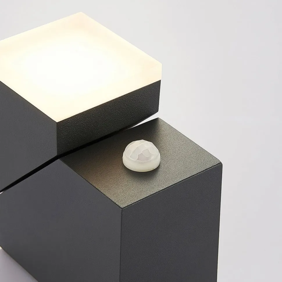 Lindby LED-væglampe Sally, 15 cm, antracit, IP54, sensor