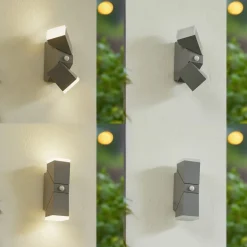 Lindby LED-væglampe Sally, 22 cm, grå, IP54, sensor
