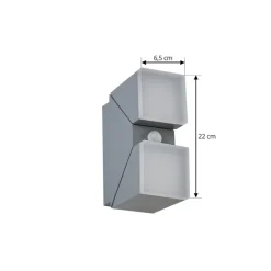 Lindby LED-væglampe Sally, 22 cm, grå, IP54, sensor