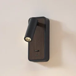 Lindby LED-væglampe Tallis, sort, USB-C, bevægelig