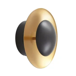 Lindby LED-væglampe Tiama, metal, sort/guld, Ø 20 cm