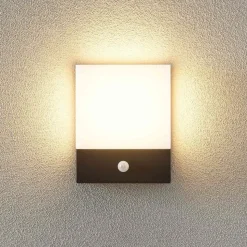 Lindby LED-væglampe Vanira, antracit, aluminium, sensor, IP54