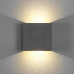 Lindby LED-væglampe Yva, grå, beton, 13 x 13 cm, op/ned