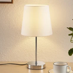 Lindby Leza bordlampe, krom, hvid skærm