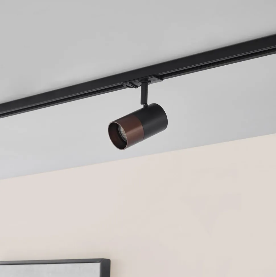 Lindby Linaro skinnespot, GU10, Ø 6 cm, sort/brun