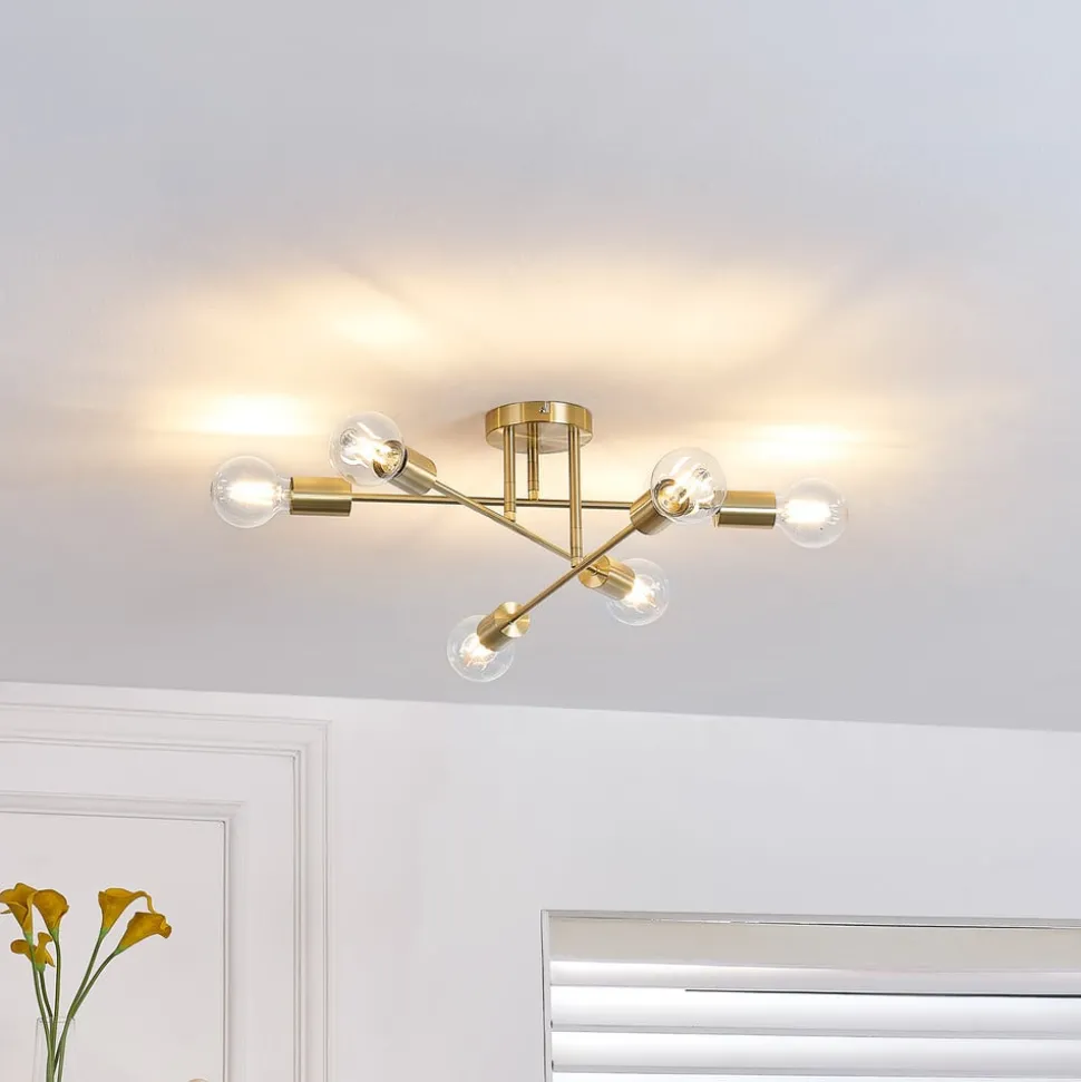 Lindby loftlampe Aloria, 6 lyskilder, guld, metal, E27