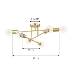 Lindby loftlampe Aloria, 6 lyskilder, guld, metal, E27