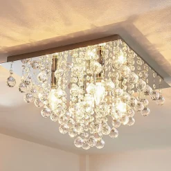 Lindby loftlampe Annica, kantet, krom, metal, 42 cm
