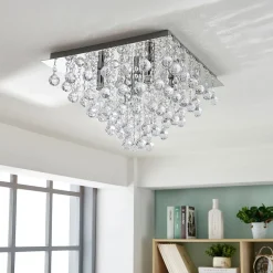 Lindby loftlampe Annica, kantet, krom, metal, 42 cm