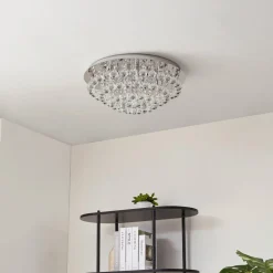 Lindby loftlampe Antonino, 8 lyskilder, krom, krystal, 55 cm