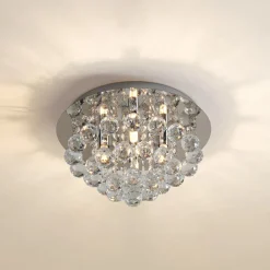 Lindby loftlampe Antonino, 4 lyskilder, krom, krystal, 35 cm