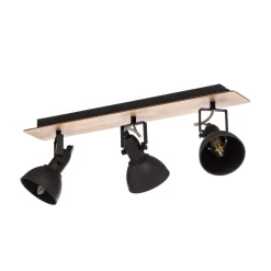 Lindby loftlampe Aylis, 3 lyskilder, 60 cm, sort, træ, E14