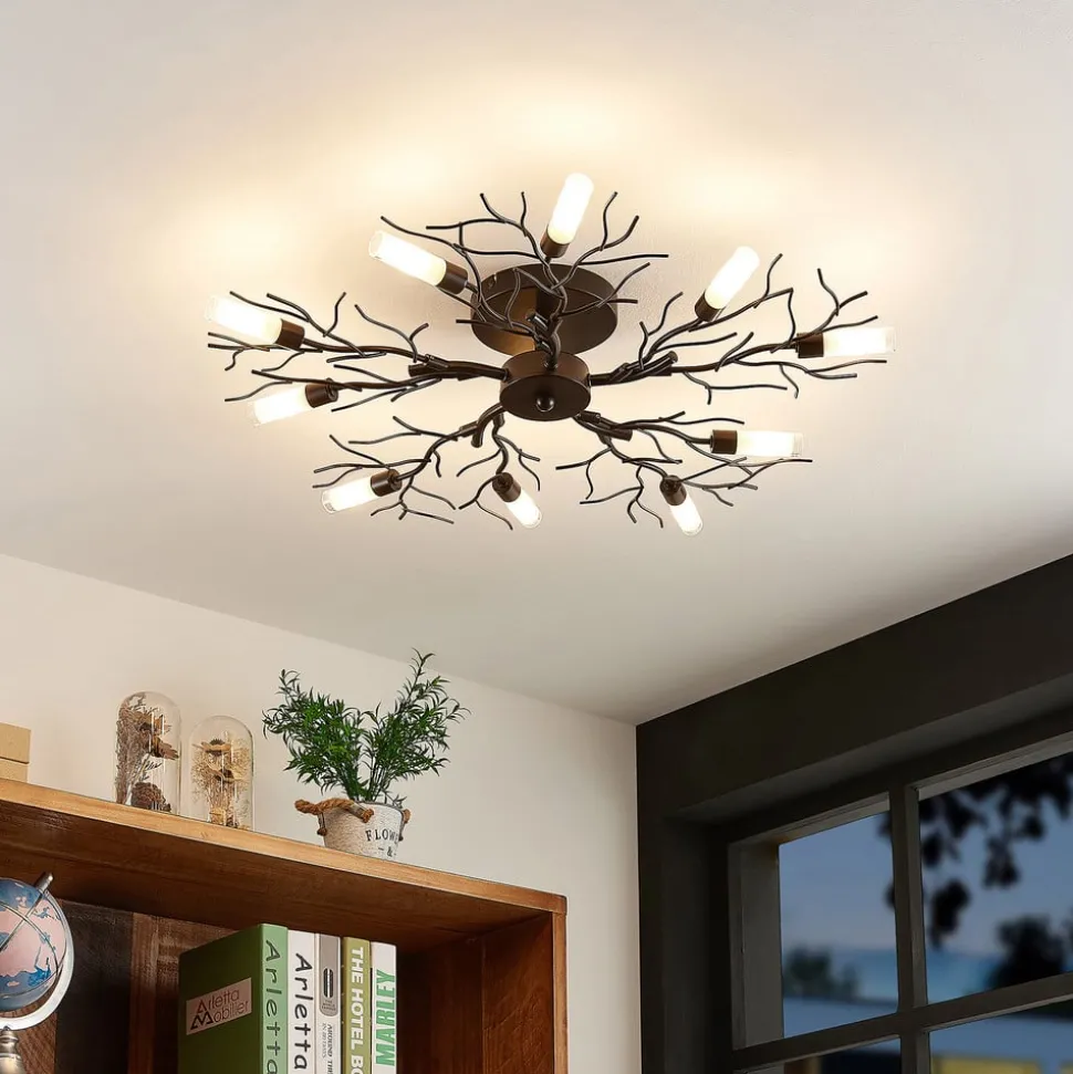 Lindby loftlampe Bigna, Ø 68 cm, 10 lyskilder, glas, metal