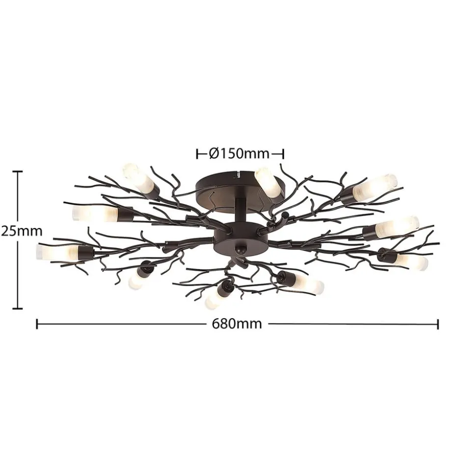 Lindby loftlampe Bigna, Ø 68 cm, 10 lyskilder, glas, metal