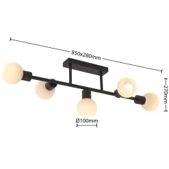 Lindby loftlampe Biscala, 5flg, sort/opal