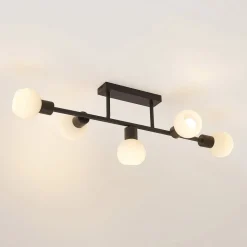 Lindby loftlampe Biscala, 5flg, sort/opal
