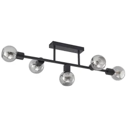 Lindby loftlampe Biscala, 5 lyskilder, sort/røget, E14