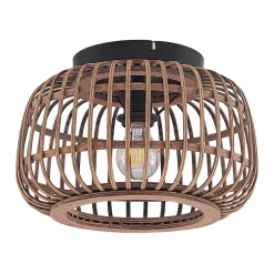 Lindby loftlampe Bominio, Ø 33 cm, rattan, træ, E27