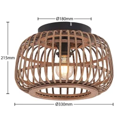 Lindby loftlampe Bominio, Ø 33 cm, rattan, træ, E27