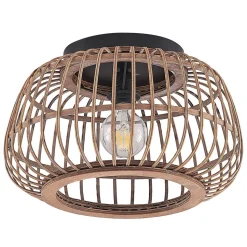 Lindby loftlampe Bominio, Ø 40 cm, rattan, træ, E27