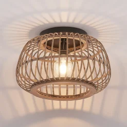 Lindby loftlampe Bominio, Ø 40 cm, rattan, træ, E27