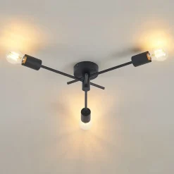 Lindby loftlampe Cerros, 3 lyskilder, sort, metal