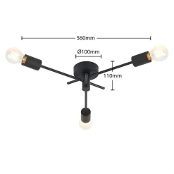 Lindby loftlampe Cerros, 3 lyskilder, sort, metal