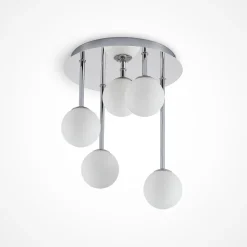 Lindby loftlampe Chrissy, Ø 27 cm, krom, 5 lyskilder, glas