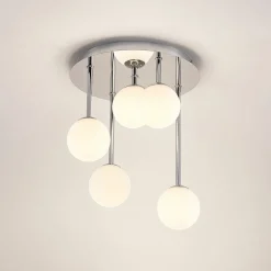 Lindby loftlampe Chrissy, Ø 27 cm, krom, 5 lyskilder, glas