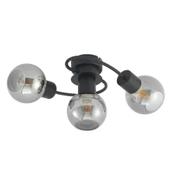 Lindby loftlampe Ciala, 3 lyskilder, sort, røgfarvet, glas