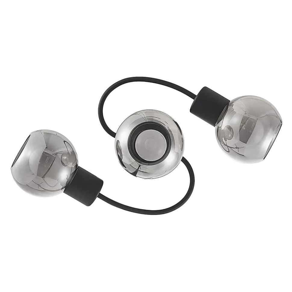 Lindby loftlampe Ciala, 3 lyskilder, sort, røgfarvet, glas