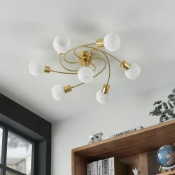 Lindby loftlampe Ciala, 7 lyskilder, messingfarvet, glas