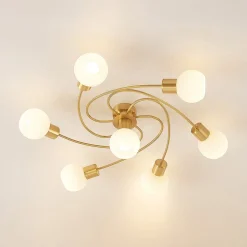 Lindby loftlampe Ciala, 7 lyskilder, messingfarvet, glas