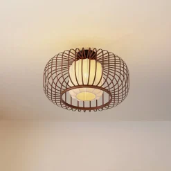Lindby loftlampe Davella, Ø 50 cm, bambus, tekstil
