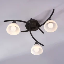 Lindby loftlampe Della, sort-guld, Ø 58 cm, 3 lyskilder, E14