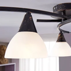 Lindby loftlampe Della, sort-guld, Ø 58 cm, 3 lyskilder, E14
