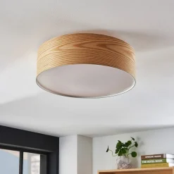 Lindby loftlampe Dominic, Ø 45 cm, 3 lyskilder, træ