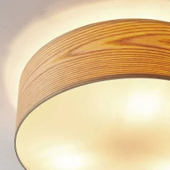 Lindby loftlampe Dominic, Ø 45 cm, 3 lyskilder, træ