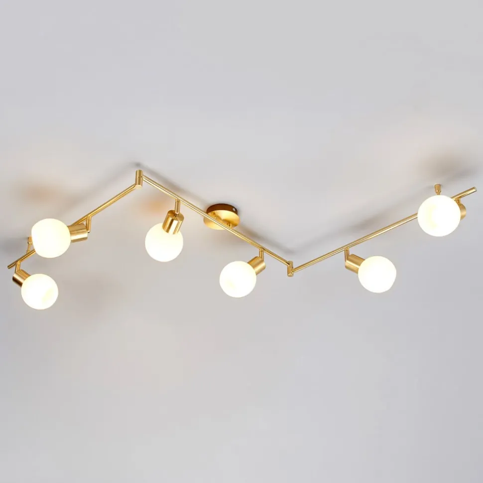 Lindby loftlampe Elaina, 180 cm, 6 lyskilder, messing, glas, E14