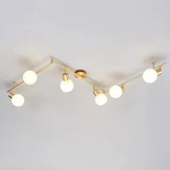 Lindby loftlampe Elaina, 180 cm, 6 lyskilder, messing, glas, E14