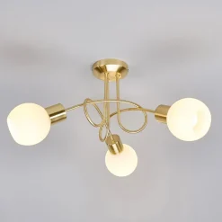 Lindby loftlampe Elaina, Ø52cm, 3 lyskilder, messing, glas, E14