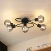 Lindby loftlampe Elaina, 66 cm, 5 lyskilder, sort/røget, E14