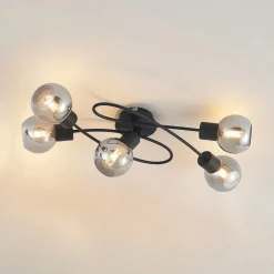 Lindby loftlampe Elaina, 66 cm, 5 lyskilder, sort/røget, E14