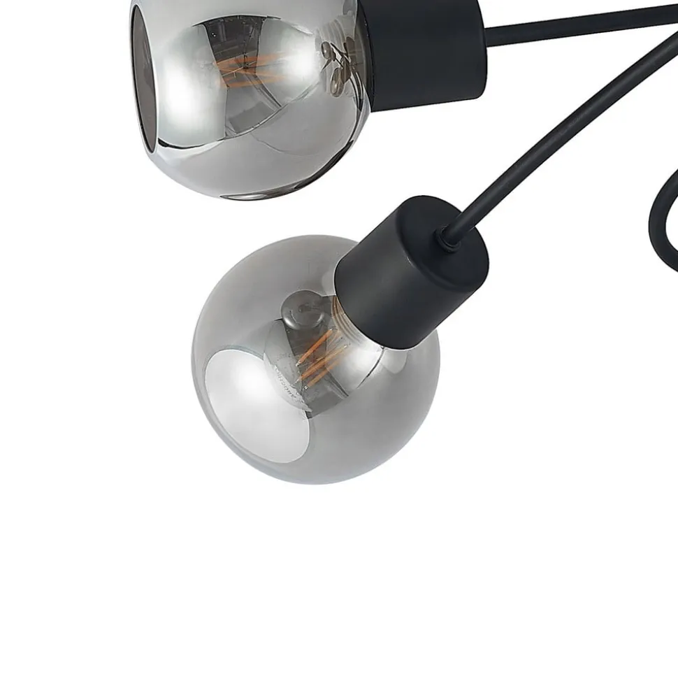 Lindby loftlampe Elaina, 66 cm, 5 lyskilder, sort/røget, E14