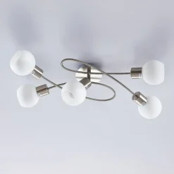 Lindby loftlampe Elaina, 65 cm, 5 lyskilder, nikkel, glas, E14