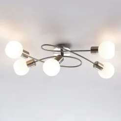 Lindby loftlampe Elaina, 65 cm, 5 lyskilder, nikkel, glas, E14