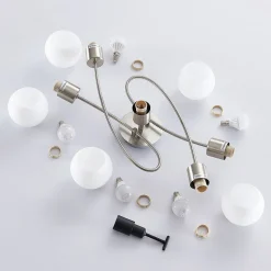 Lindby loftlampe Elaina, 65 cm, 5 lyskilder, nikkel, glas, E14