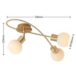Lindby loftlampe Elaina, 54 cm, 3 lyskilder, messing, glas, E14